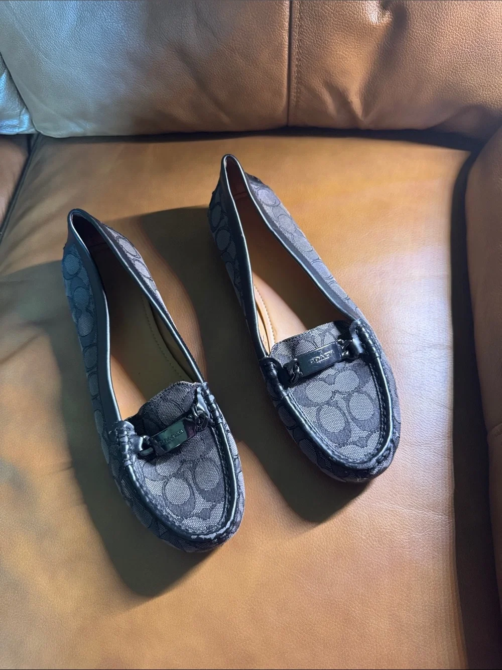 Coach Women's Charcoal Signature Canvas Bit Loafers